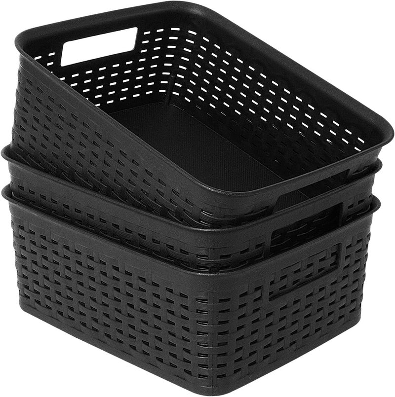 Soddeph Plastic Storage Baskets for Cabinets, Household Pantry Organization with Handle,Organizer Bins for Room,Bathrooms,Under-Sink,Kitchen (Black, S-3PACK) - Image 1